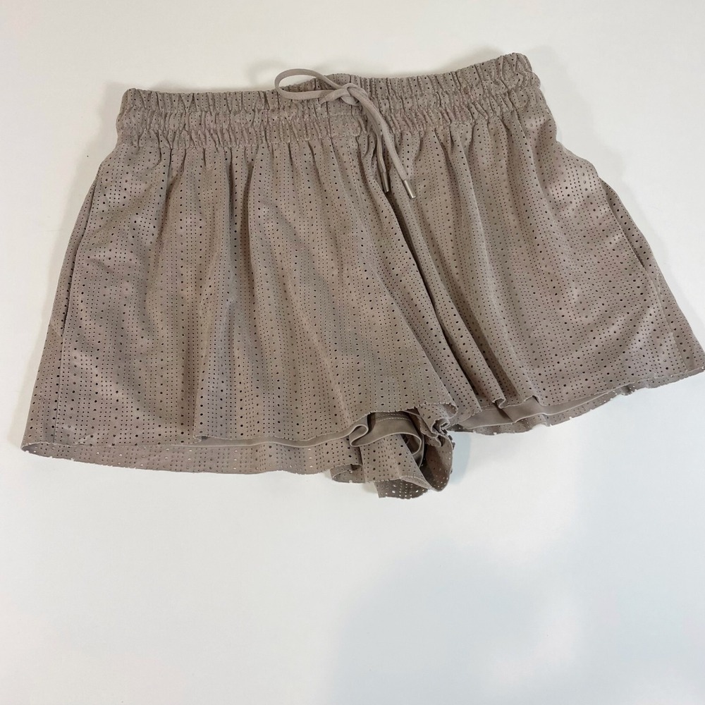 ZARA Trafaluc Womens Sueded Perforated Shorts Taupe‎ Brown M Drawstring Pockets